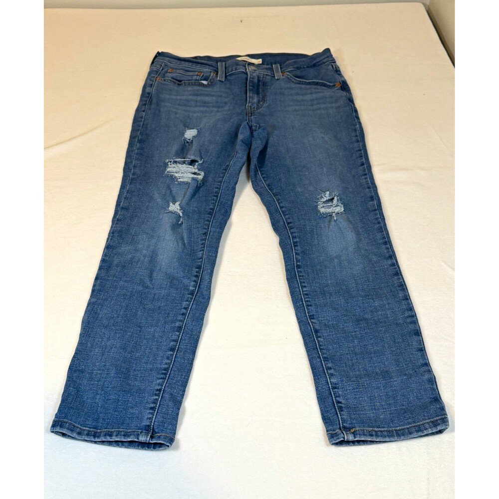 Levi's 501 Women's Boyfriend Jeans Relaxed Mid Rise Medium Wash Blue Stretch